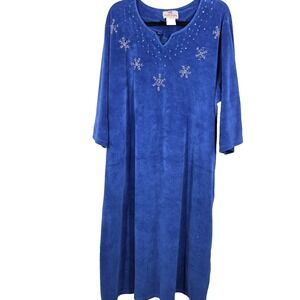 Quacker Factory Navy Blue Velour Beaded Caftan 2X Robe Kaftan House Dress